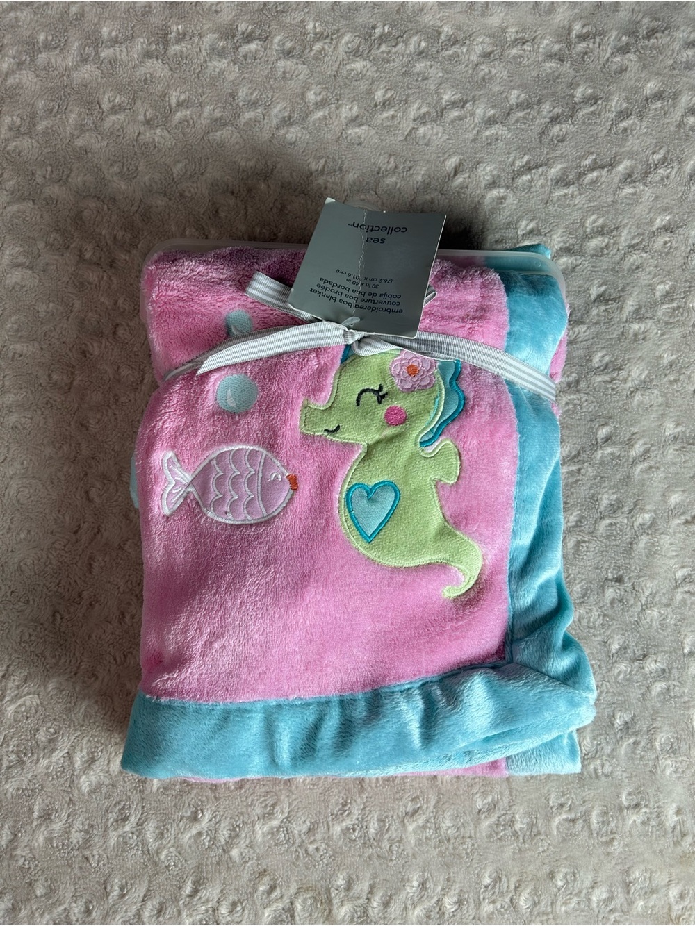Carter's Seahorse Baby Blanket Fish Aqua Blue Pink Heart Sea Collection
